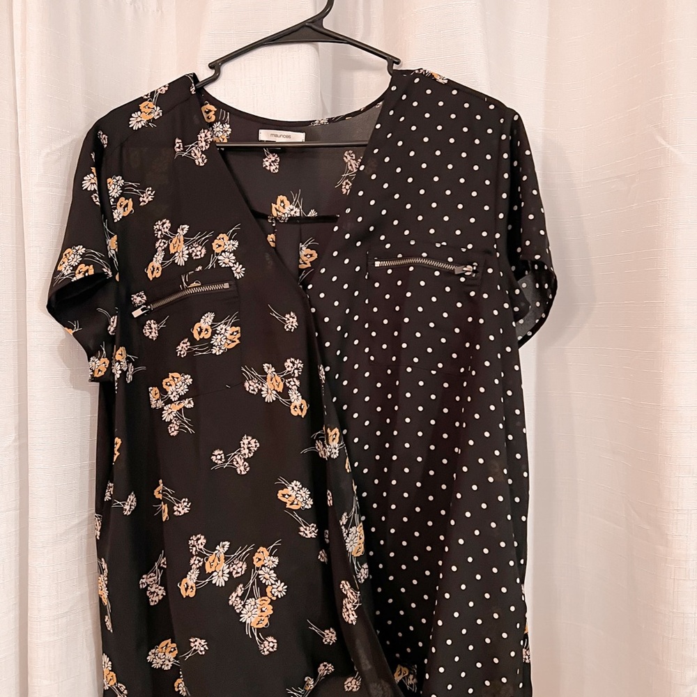 Maurices Black Blouse with Yellow Floral Accents